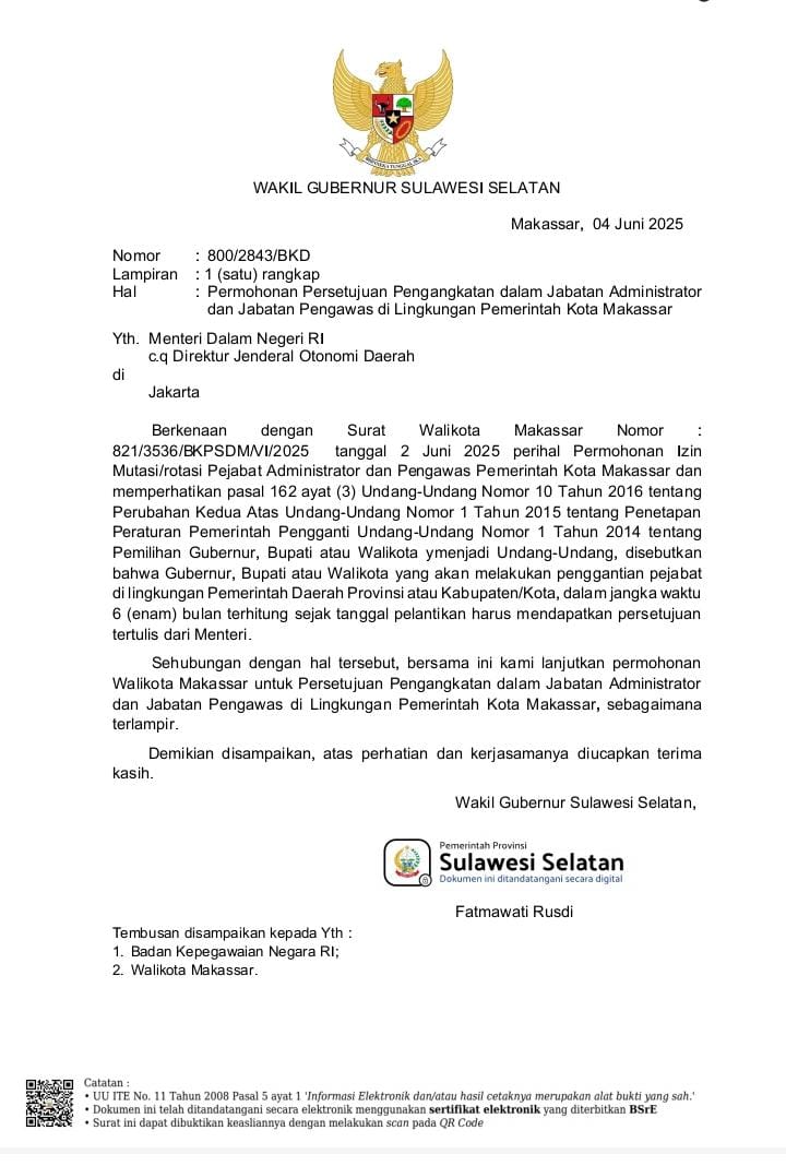 Beredar Surat Mutasi Pegawai Pemkot Makassar Bocor ke Publik