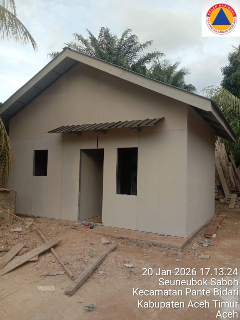 Rehab Rekonstruksi Hunian Sementara (Huntara) Graha Kita Desa Seuneubok Saboh Sudah di atas Rata-rata Mencapai Progresnya
