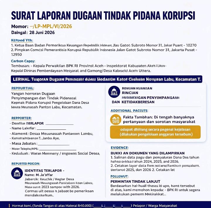 Dugaan Keuchik M. Jafar Kabur, Publik Curiga Aib Dana Desa Meunasah Panton Labu