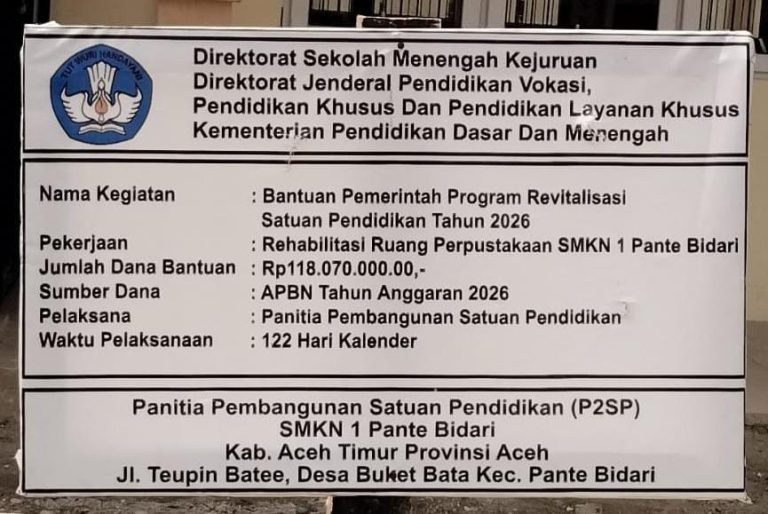 SMKN 1 Pante Bidari Terima Bantuan Rp. 118 Juta Revitalisasi Perpustakaan, P2SP Diminta Kelola Transparan