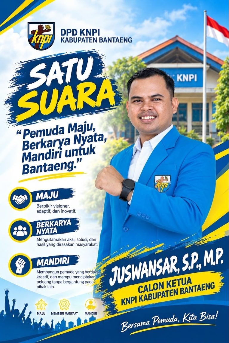 Konsisten Maju sebagai Ketua KNPI Bantaeng, Juswansar S.P., M.P. Usung Semangat Pemuda Maju dan Berkarya Nyata